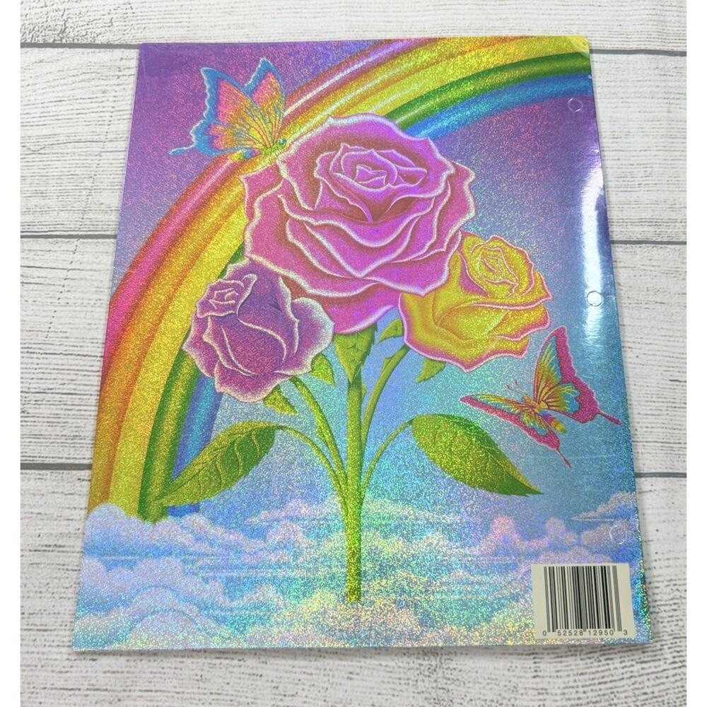 Lisa Frank Vintage 2-Pocket Folder 3-Ring Portfolio USA Rose Butterflies Rainbow - Picture 3 of 4